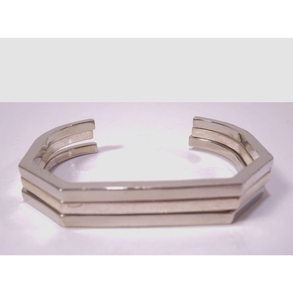 Designer Women's Antique Silver Hexagon Cuff Bracelet Set 3 NWOT 98